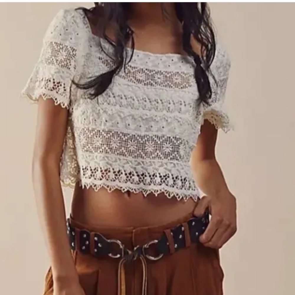 NWT Free People FP One Amelie Crochet Lace Top in Ivory sz S